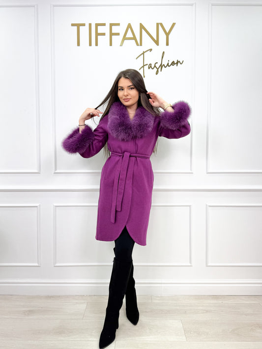 Palton Alpaka Magenta Blana Naturala