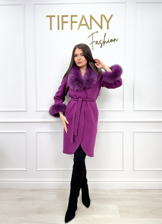 Palton Alpaka Magenta Blana Naturala