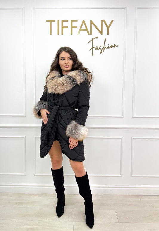 Geaca Viva Black/Gold Blana Naturala