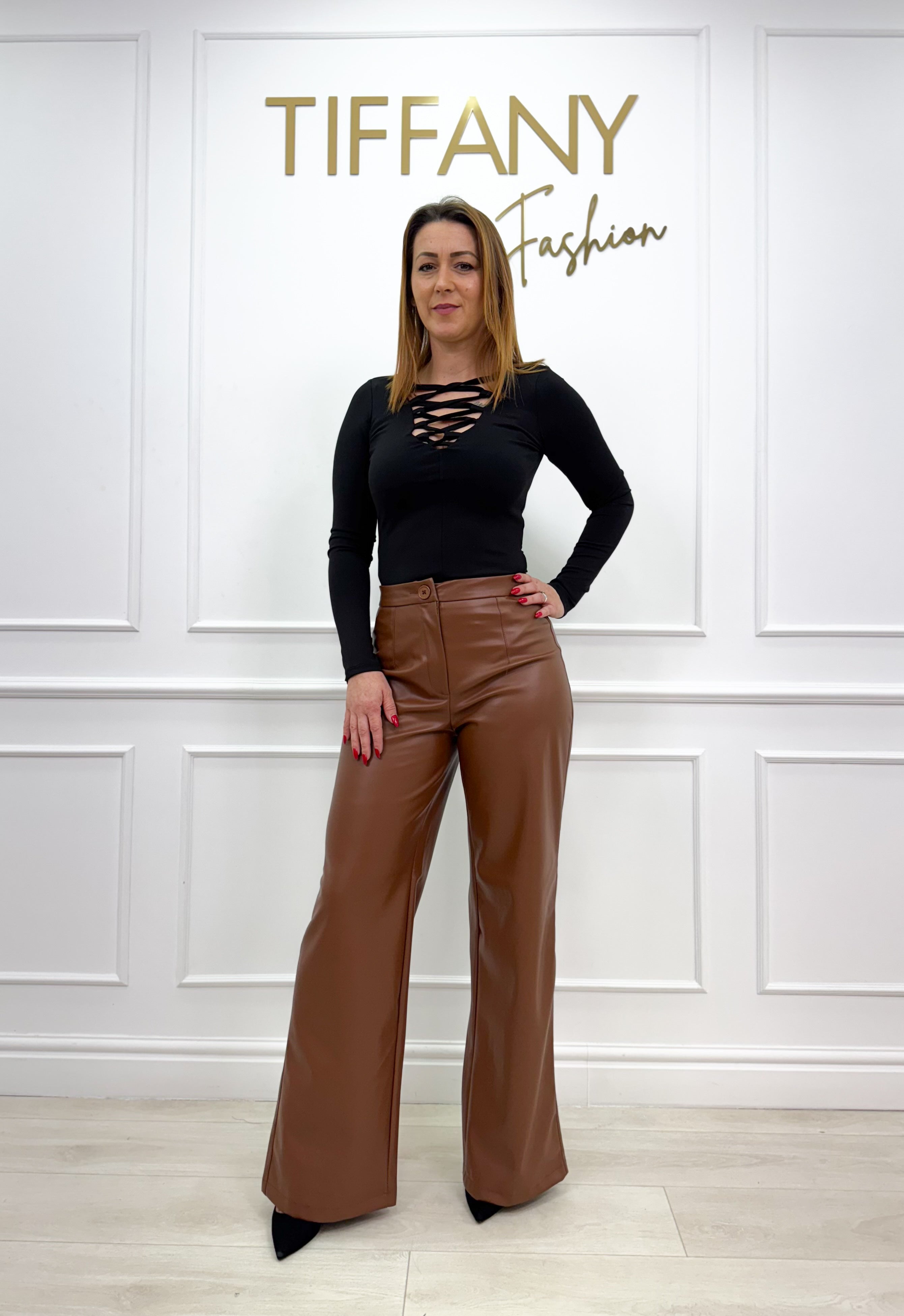 Pantaloni Hole Brown Piele Ecologica