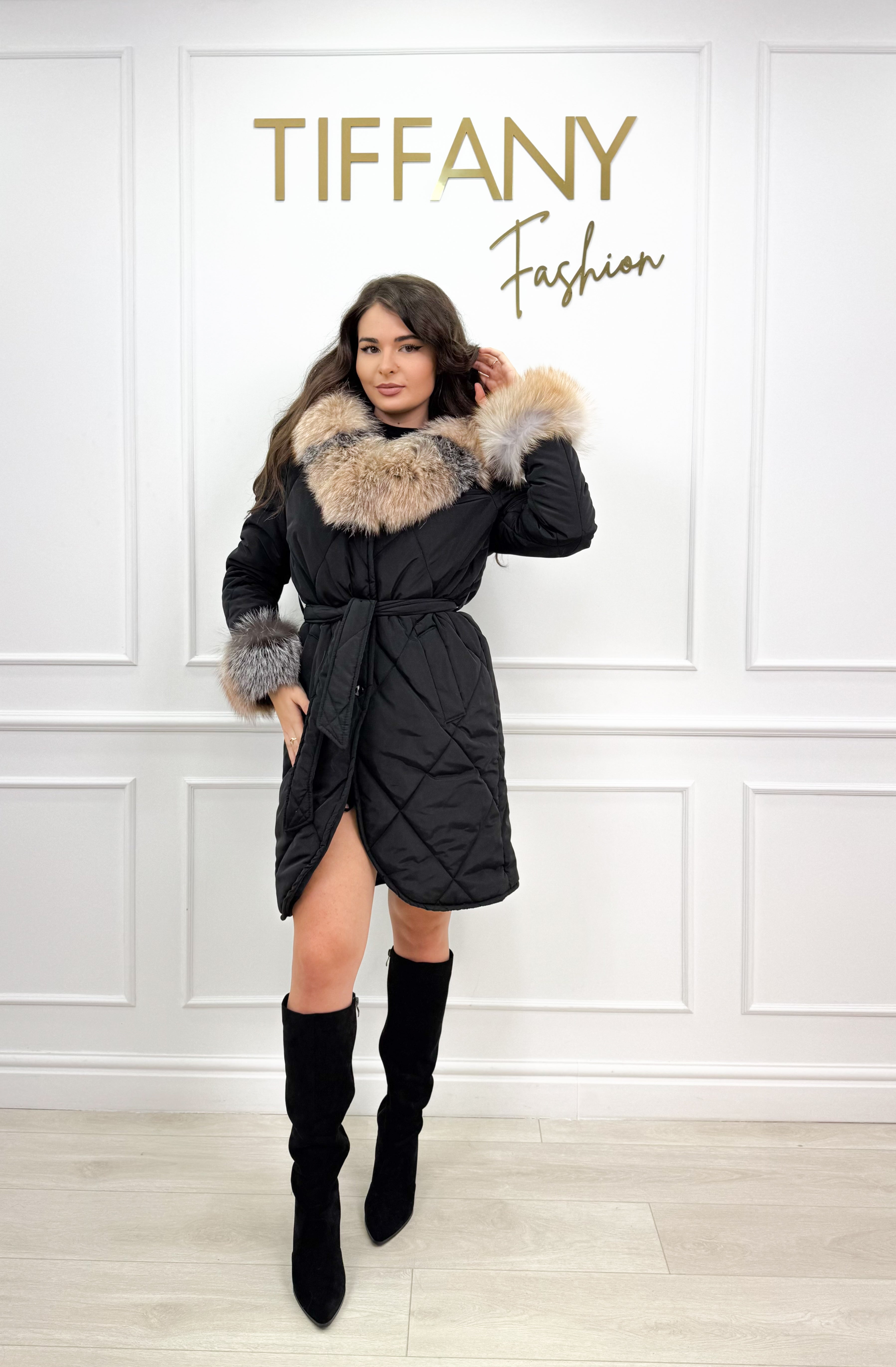 Geaca Viva Black/Gold Blana Naturala