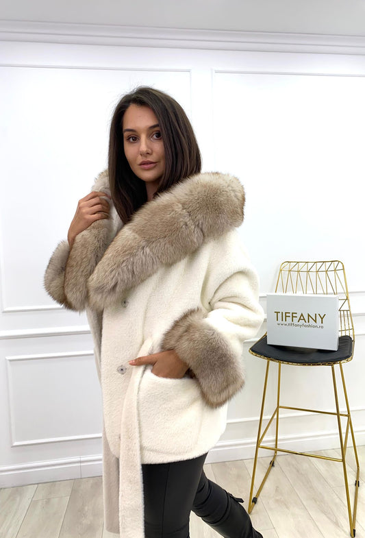 Palton Natali White Blana Naturala